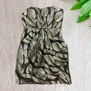 Twelfth Street Cynthia Vincent Mini Party Dress 2 Gold Metallic Silk Blend